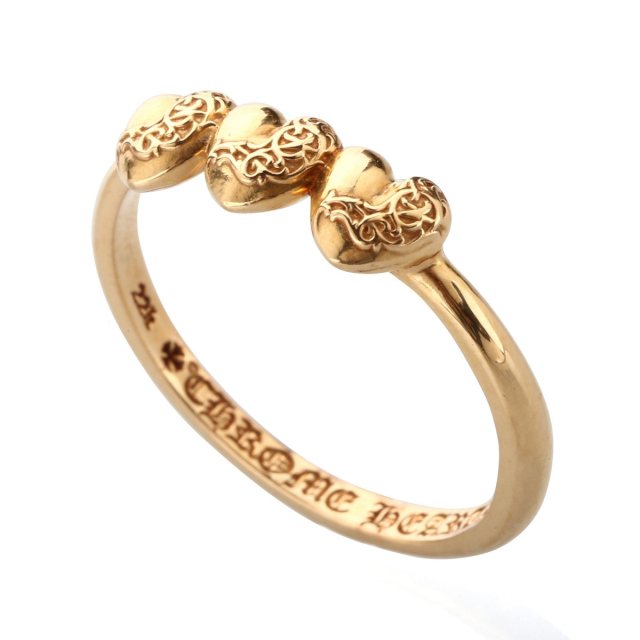 Chrome Heartsレプリカ クロムハーツ【Chrome Hearts】K22 バブルガムリング w/3ハート 22K